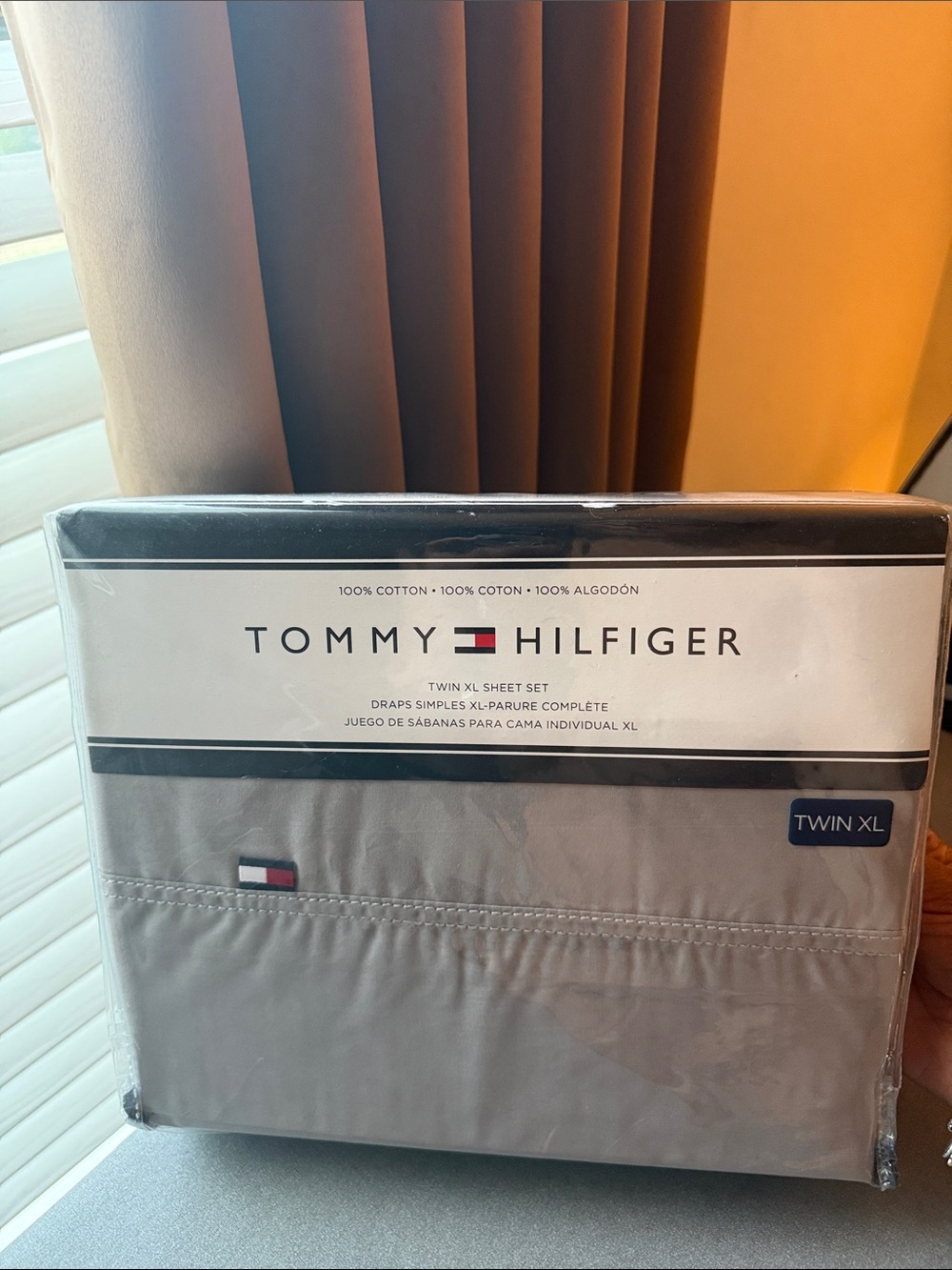 Tommy Hilfiger Twin XL Cotton Sheet Set - Light Gray